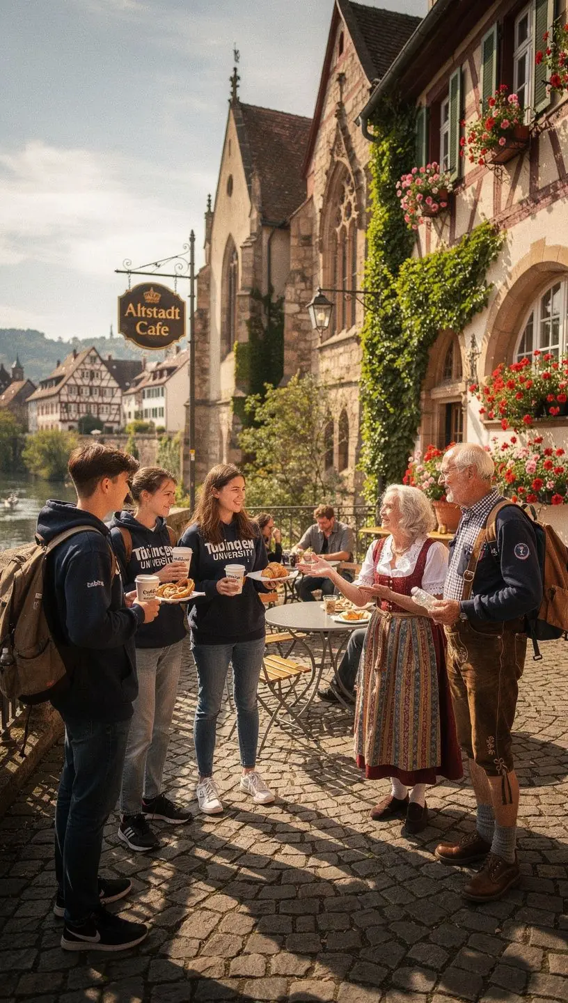 Farbenfrohe Herbstblätter spiegeln sich im Wasser des Neckars, während Boote vorbeigleiten.